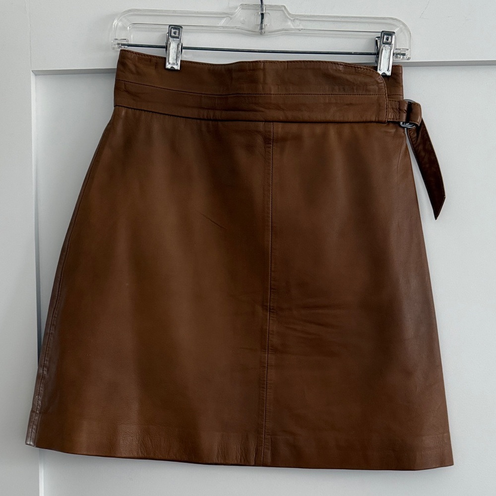 French Connection Chocolate A-Line Leather Skirt size 6 (fits size 4 perfect)
